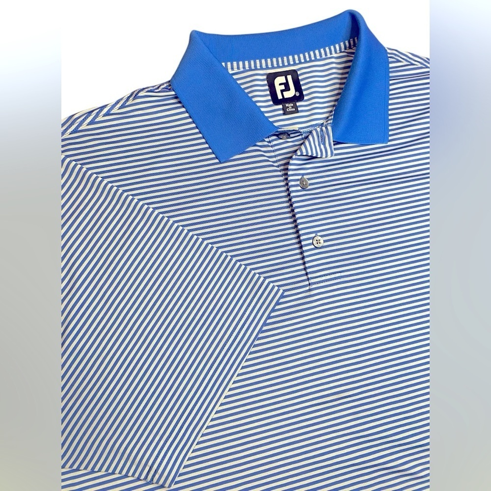 FootJoy Classic Fit Blue Gray Striped Polo Men’s XL Stretch Golf Sports Work Dad